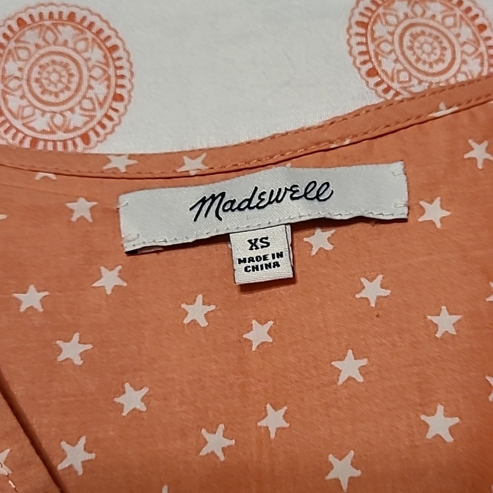 Madewell Chic Stylish 100% cotton women's wrap top, star print & white XS - Picture 3 of 11